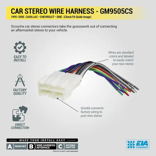 Miniatura 7 de Scosche GM9505CS Kit completo de instalación de estéreo DIN simple para camiones y SUVs de tamaño completo GM seleccionados no amplificados