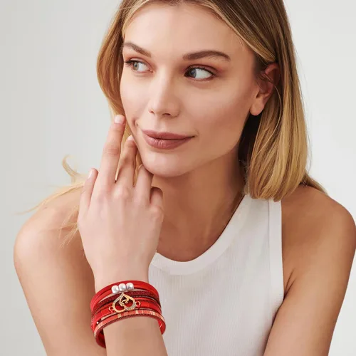 Miniatura 4 de Long tiantian Pulseras para mujer, pulseras de corazón de moda, bohemias, de cuero, apilables, regalos