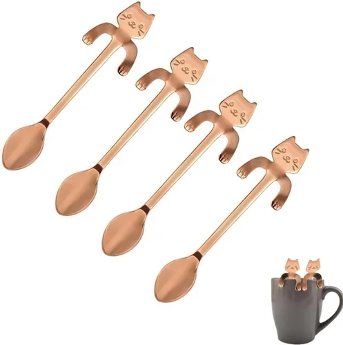 Miniatura 9 de Juego de 4 mini cucharas para gatos, de acero inoxidable 304, de acero inoxidable 304, cuchara colgante, vajilla, cubiertos, utensilios de cocina
