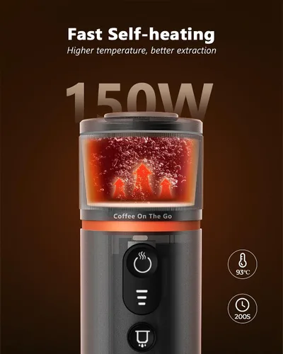 Miniatura 2 de CONQUECO Máquina de café espresso portátil: 12V eléctrica pequeña máquina de viaje Expresso - Autocalentamiento 8 tazas funciona