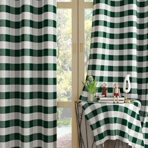 Miniatura 20 de UPOPO Cortinas de ventana Buffalo Check 122 cm de largo, cortinas de algodón para sala de estar, paneles de cortina a cuadros para dormitorio