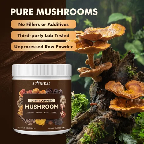Miniatura 3 de Polvo de hongos 10 en 1, complejo de hongos de 2000 mg - Melena de león, Reishi, Shiitake, Chaga, cola de pavo, Cordyceps, Maitake y más, mezcla