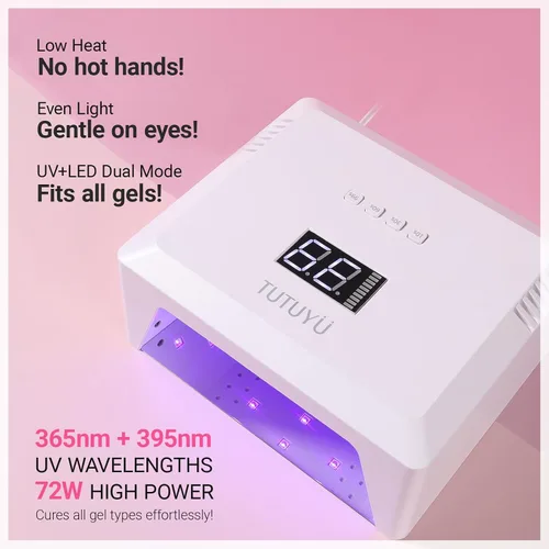 Miniatura 3 de Lámpara de uñas LED UV de 72 W, secador de uñas de diseño compacto para esmalte de gel con 4 temporizadores, sensor automático, longitud de onda