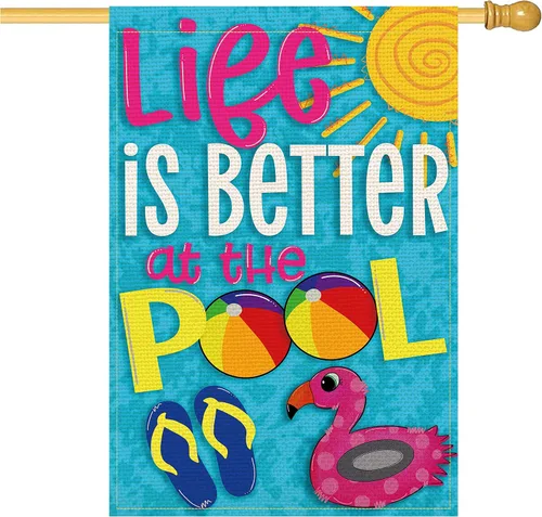 Balgardekor Bandera de jardín Life is Better at the Pool de 28 x 40 pulgadas, bandera de casa grande vertical de doble cara de arpillera de verano