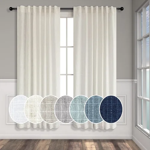 Miniatura 22 de Cortinas de lino azul de 84 pulgadas de largo para sala de estar; juego de 2 paneles con lengüeta trasera; cortinas con dobladillo para barra; Azul