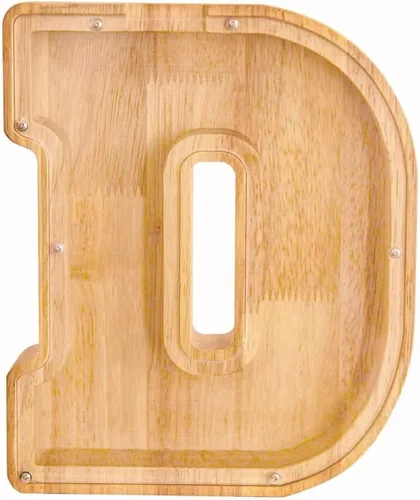 Miniatura 9 de Alcancía de 26 letras del alfabeto inglés A-Z, alcancía de madera transparente de gran capacidad, caja de ahorro de monedas personalizada