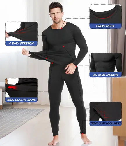 Miniatura 3 de Conjunto de ropa interior térmica para hombre con forro polar ligero y ultrasuave, conjunto de John largo, capa base de esquí