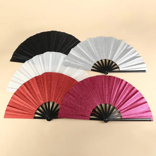 Miniatura 18 de Huralona Paquete de 5 abanicos plegables grandes de tela para fanáticos de rave, fanáticos chinos de Kung Fu Tai Chi para festivales y danzas