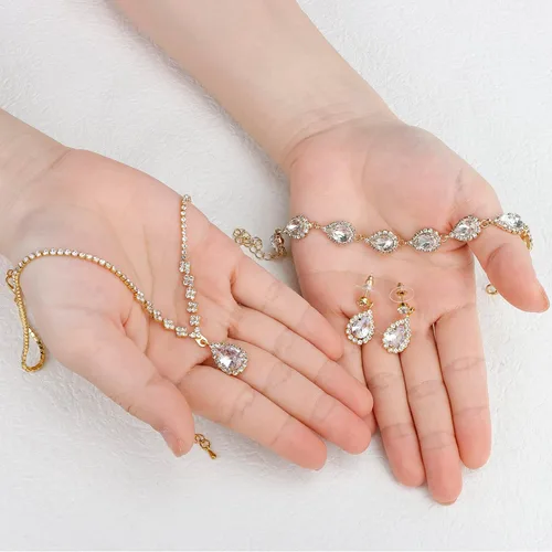 Miniatura 2 de COCIDE Bride Jewelry Set Silver Crystal Wedding Necklace Earrings Bridal Rhinestone Teardrop Pendant Accessories for Women and Bridesmaids