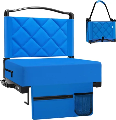 Miniatura 9 de Asientos de estadio con cojín de apoyo trasero, asientos plegables para gradas que soportan hasta 400 libras, asiento ancho con correa para el Sin