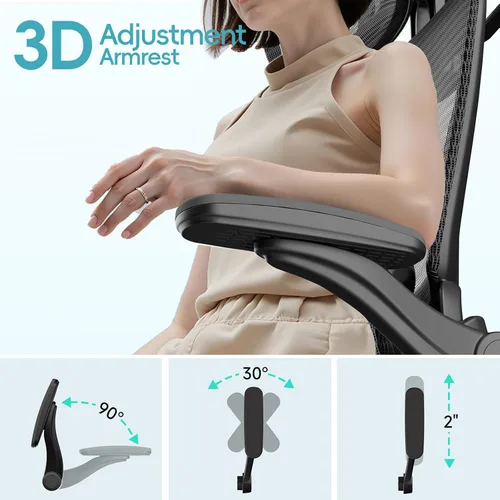 Miniatura 7 de Alllion Silla de oficina ergonómica de malla, silla de escritorio para el hogar cómoda con respaldo alto, soporte lumbar ajustable, reposacabezas