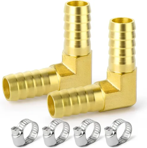 Miniatura 35 de GASHER 20 Piezas Reductor de Púas de Manguera de Latón, 1/2 Pulgada a 1/2 Pulgada (12.7mm) ID de Manguera con 40 Abrazaderas de Manguera, Reductor