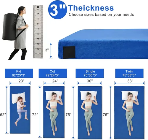Miniatura 5 de Colchoneta de espuma viscoelástica para camping, colchón de piso grueso y cómodo para adultos con fondo impermeable y antideslizante, colchón