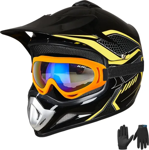 Miniatura 12 de ILM - Casco para niños o jóvenes para motocross o cuatrimoto o calle, de cara completa, para moto, incluye lentes y guantes, aprobado por el DOT