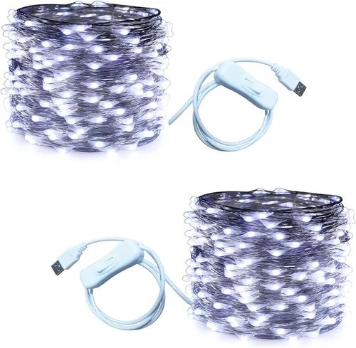 Miniatura 18 de RUICHEN Guirnalda de luces USB de 33 pies, 100 luces LED con interruptor de encendido/apagado (blanco cálido, paquete de 2)