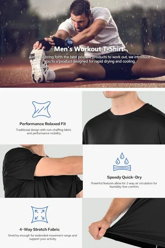 Miniatura 6 de Nayta muotia Paquete de 3 camisetas de entrenamiento para hombre, manga corta, de compresión, para deportes, gimnasio, atletismo