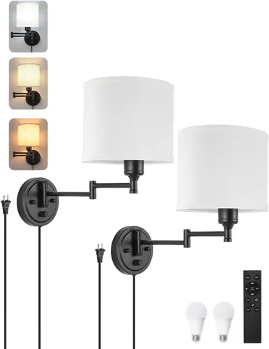 Miniatura 16 de GOODATE Apliques de pared regulables, lámpara de pared con brazo oscilante, juego de dos apliques de pared, lámpara de pared enchufable, juego de 2