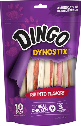 Miniatura 2 de Dingo DynoStix - 10 palitos de cuero crudo para perros pequeños, hechos con pollo real, paquete de 6
