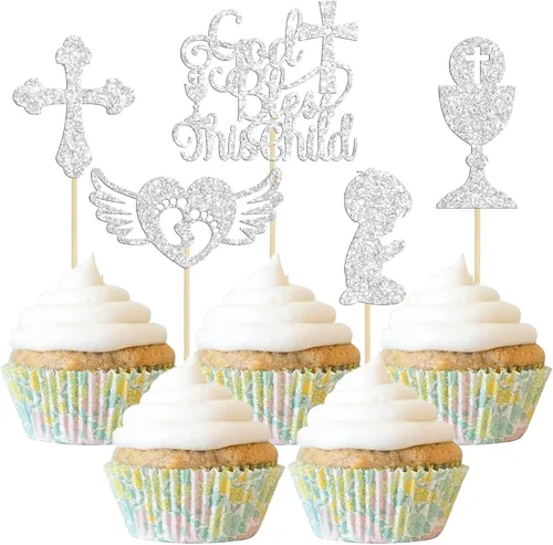 Miniatura 18 de Gyufise Decoración para pastel de primera comunión para bautismo cristiano, decoración religiosa de Dios bendiga Baby Shower para niños, decoración