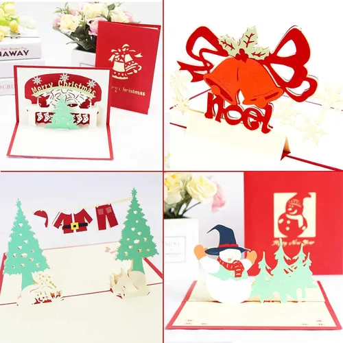 Miniatura 8 de Tarjetas de felicitación de Navidad 3D, 9 unidades, tarjetas emergentes hechas a mano con sobre, juego de 9, para Navidad, Año Nuevo, vacaciones