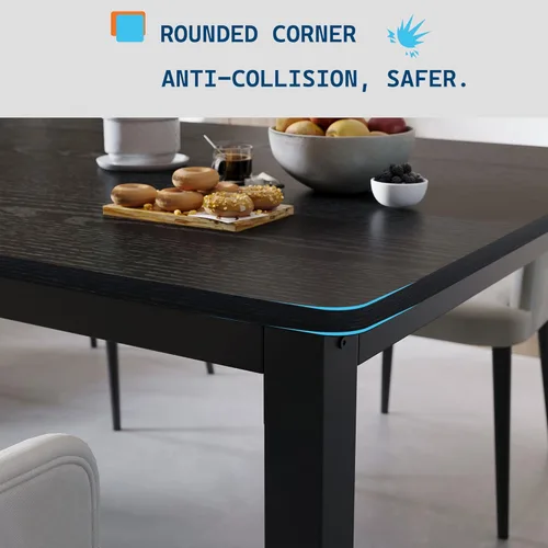 Miniatura 4 de GarveeHome Mesa de comedor industrial de 70.8 pulgadas para 6, mesa de comedor larga de madera con diseño de mortaja y espiga, mesa de cocina