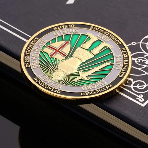 Miniatura 5 de Ponte la moneda de desafío de armadura completa de Dios, moneda conmemorativa de oración medallón coleccionable