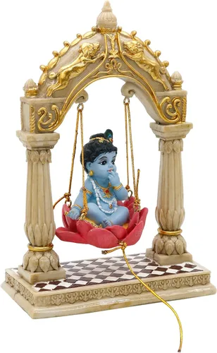 Miniatura 5 de alikiki Baby Krishna on Swing - Estatua de ídolo hindú de 6.7 pulgadas de alto, estatua de ídolo de Krishna, mini artículo de Murti de la India