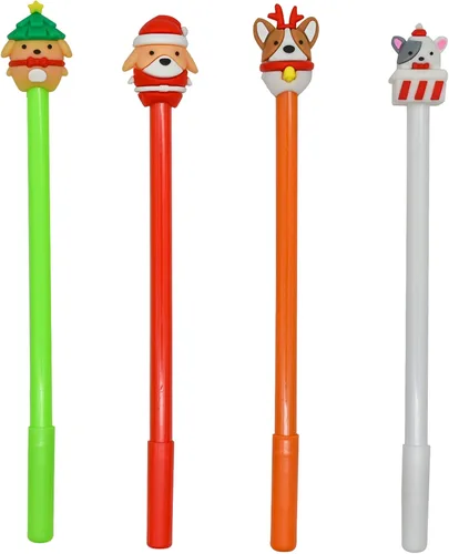 Miniatura 9 de Maydahui 12 bolígrafos de gel de Navidad para perros, lindos bolígrafos de animales 3D, árbol de Navidad, muñeco de nieve, reno, Papá Noel, tinta