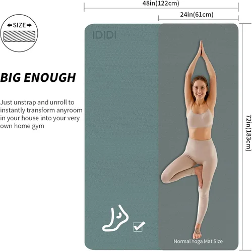 Miniatura 2 de Esterilla grande de yoga de 8 mm (6' x 4') - Extra larga y ancha de 72 x 48 x 0.32 pulgadas, esterilla de fitness POE antideslizante, ecológica