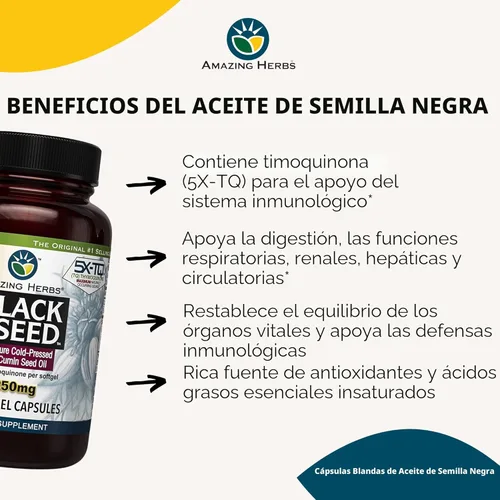 Miniatura 6 de Amazing Herbs Cápsulas de aceite de semilla negra de alta potencia, prensado en frío, ayuda a la salud digestiva, apoyo inmunológico y función