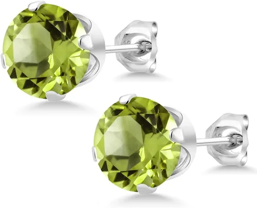 Miniatura 4 de Aretes de plata de ley con piedras preciosa de peridoto verde de 1 quilates y 1/4", para mujer