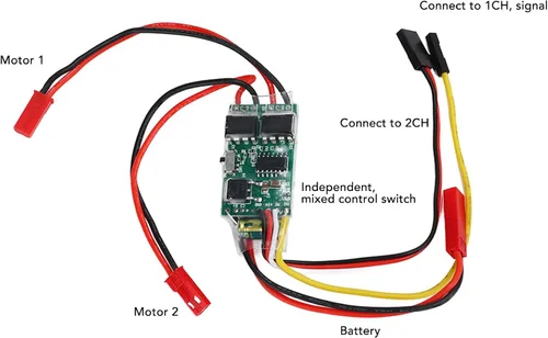Miniatura 3 de Alomejor RC cepillado ESC, motor dual, salida 5A x 2, 6V-14V, modos mixtos e independientes, para barco RC, camión sobre orugas, paquete de 2