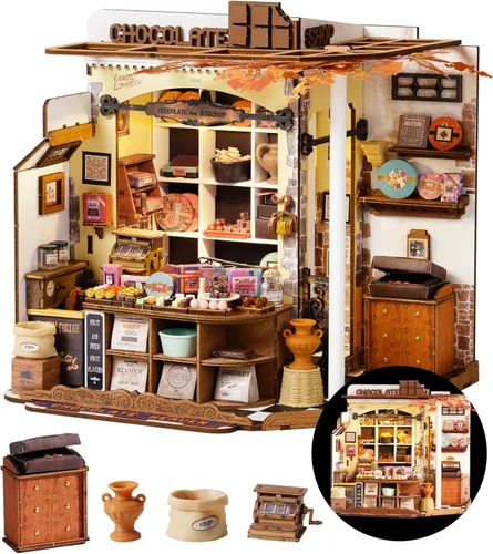 Rolife Kit de Casa en Miniatura DIY Henry's Chocolate Shop, Casa Pequeña Book Nook para Decoración de Estantería, Kits de Construcción de Modelos de