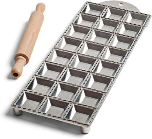 Miniatura 8 de Molde para ravioles – Cortador de pasta para hacer 12 raviolis redondos de 2 pulgadas – Máquina de pasta rellena fácil de usar con rodillo de madera