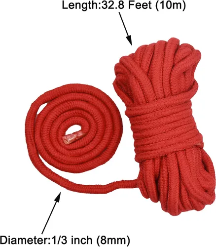 Miniatura 2 de Maydahui Cuerda larga de algodón de 32 pies (32.8 ft), suave, multiusos, lavable, fuerte, duradera, color rojo, negro y morado
