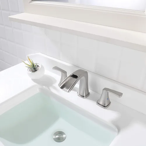 Miniatura 9 de PARLOS Grifo de baño generalizado de cascada de dos manijas con drenaje desplegable de metal y líneas de suministro de grifo cUPC, Doris