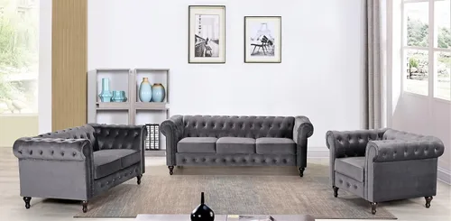 Miniatura 14 de Container Furniture Direct Teressa - Juego de sofá Chesterfield de piel sintética de 2 piezas para sala de estar, apartamento u oficina, incluye