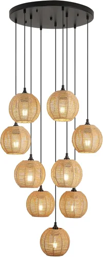 Miniatura 9 de Lámpara Colgante Enchufable de 15 pies con Cable, Interruptor Regulable, Lámpara Colgante de Ratán con Mimbre Tejido a Mano, Candelabro Enchufable
