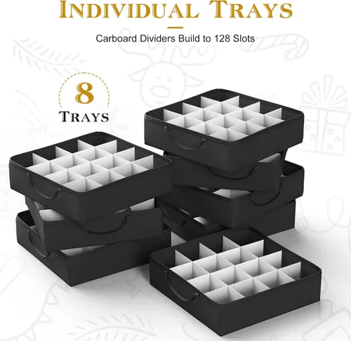 Miniatura 3 de Caja de almacenamiento de adornos navideños con 8 bandejas, almacena hasta 128 adornos navideños, contenedor de almacenamiento de Navidad