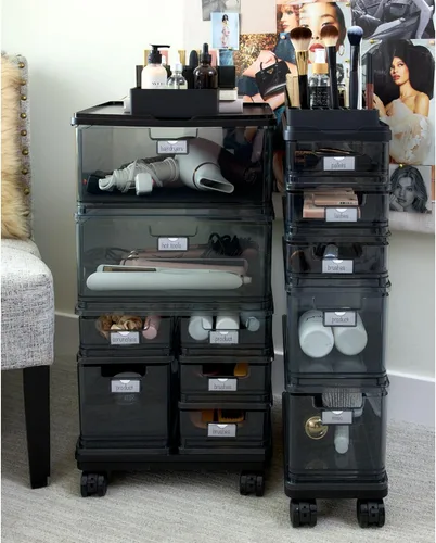Miniatura 5 de iDesign The Sarah Tanno Collection - Carrito organizador pequeño de cosméticos apilable de 5 cajones, ahumado/negro Humo/Negro