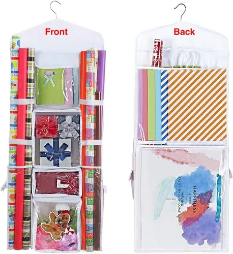 Miniatura 12 de Almacenamiento de papel de regalo para colgar sobre la puerta, organizador de papel de regalo, bolsas de regalo, lazos de cinta y accesorios de 40 x