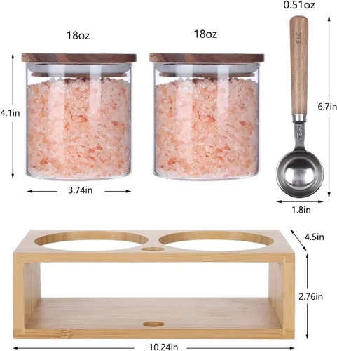 Miniatura 2 de KKC HOME ACCENTS Frascos herméticos de vidrio de borosilicato para almacenamiento de alimentos con tapas de madera y cuchara para café, té, azúcar