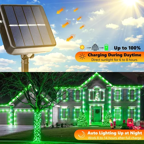 Miniatura 2 de Joomer Luces Solares Navideñas en Cadena, 39 pies, 100 LED, luces impermeables para exteriores con 8 modos de luces centelleantes para jardín