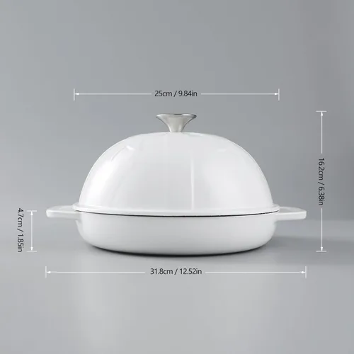Miniatura 2 de HAWOK Horno de pan de hierro fundido con tapa Cloche, diámetro 9.8 pulgadas/9.8 in, 1.5 cuartos de galón, bandeja para hornear de masa madre, blanco