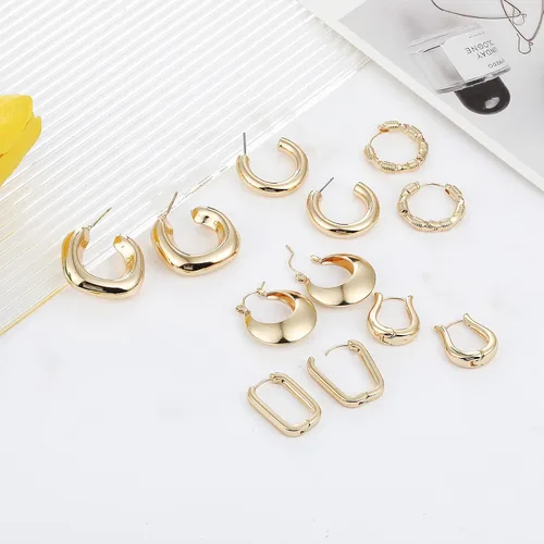 Miniatura 6 de Juego de 6 pares de aretes de aro de oro de 14 quilates para mujer, ligeros, gruesos, gruesos, gruesos, abiertos, trenzados, para regalar.
