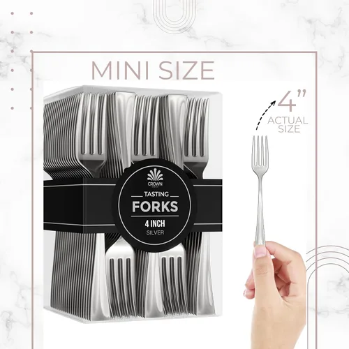 Miniatura 2 de Exquisite Mini tenedores de plástico 100CT cubiertos de alta calidad plata aspecto similar a plástico resistente degustación postre tenedores