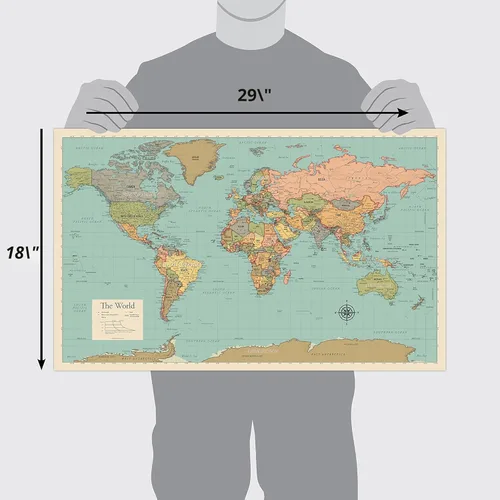 Miniatura 2 de Paquete de 2 pósteres de mapa del mundo y gráfico de mapa de Estados Unidos [bronceado/color] (laminado, 18 x 29 pulgadas)