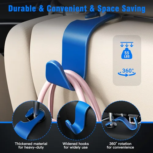 Miniatura 5 de Amooca - Gancho para reposacabezas de asiento de coche, 4 unidades, organizador de almacenamiento universal para bolso de mano, abrigo, ajuste Azul