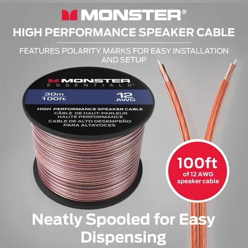 Miniatura 2 de Monster XP - Cable de altavoz calibre 12, carrete de 100 pies, cable de audio de aluminio revestido de cobre (CCA) con marcas de polaridad
