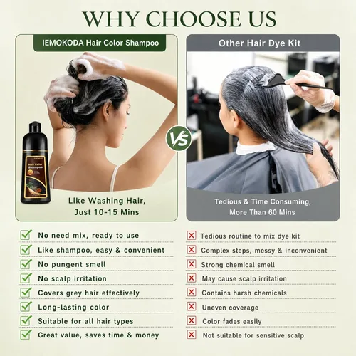 Miniatura 6 de Champú de tinte para cabello negro para cabello gris, champú instantáneo de color de cabello, champú de larga duración, champú para cabello negro